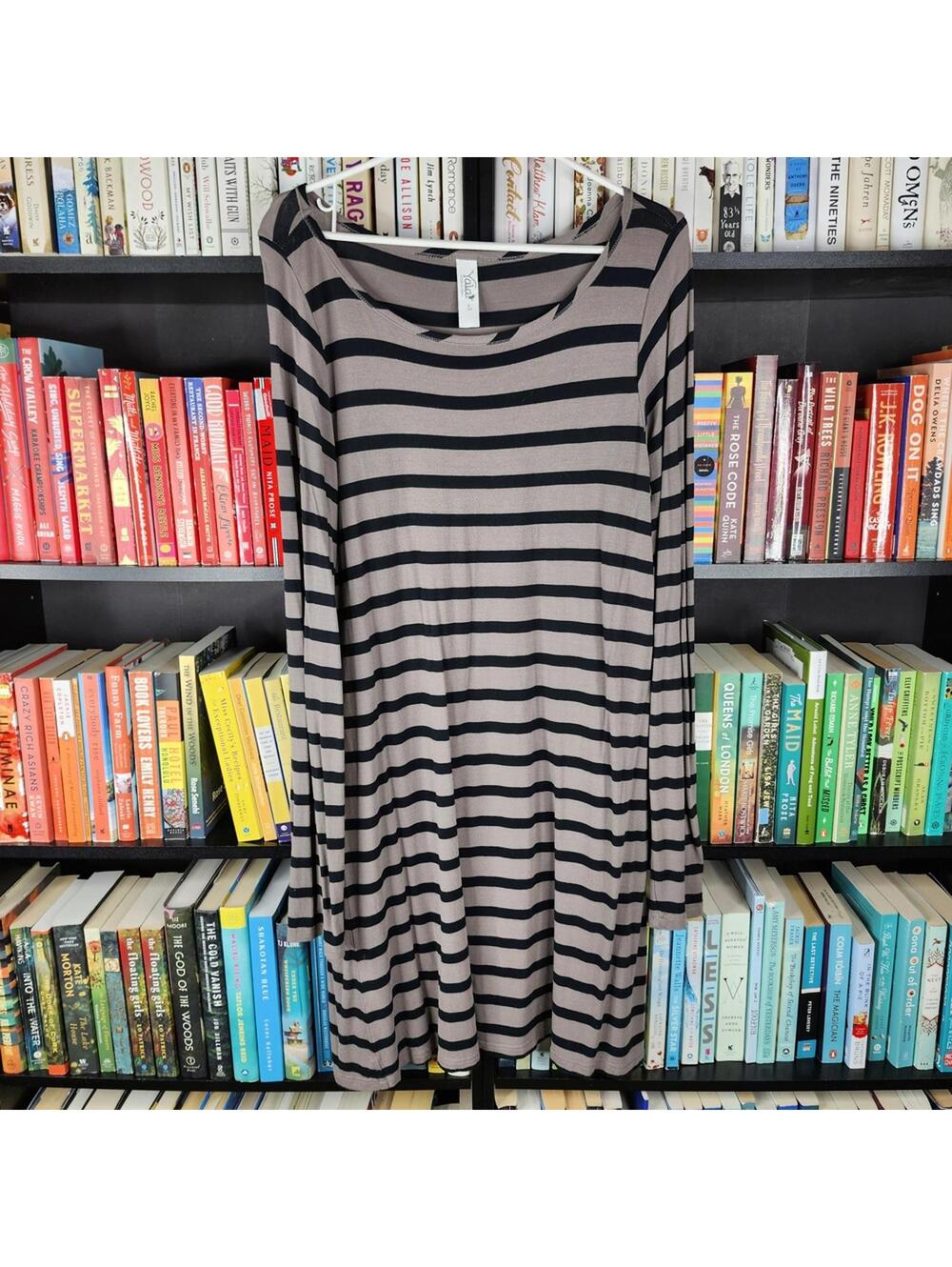 Yala Bamboo Striped Long Sleeve Tunic Dress Large Soft Stretch NWOT